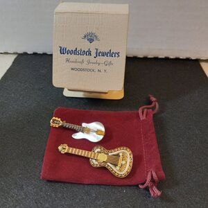 Vintage Woodstock Jewelers Box and Two Guitar Brooches Music Entertainment